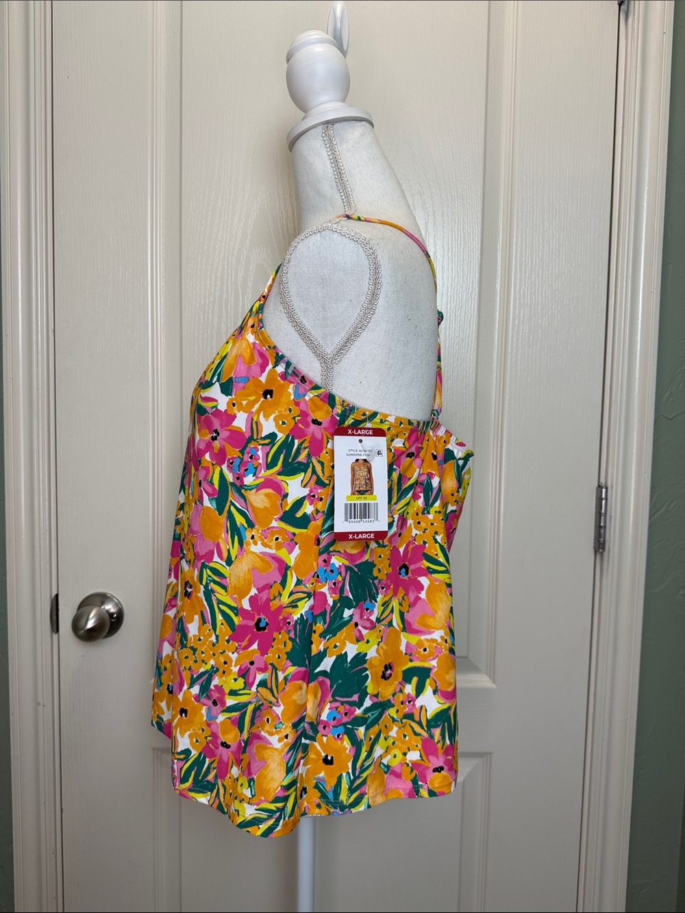 NWT Anne Cole Bright Floral V-Neck Spaghetti Strap Tankini Swim Top sz XL - Picture 4 of 8